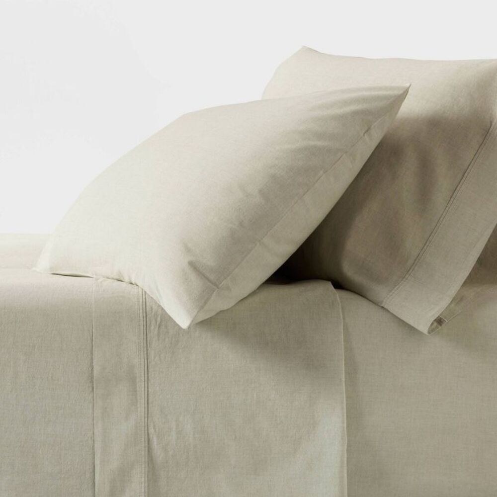 Twin/Twin XL 250 Thread Count Organic Percale Sheet Set Green Chambray